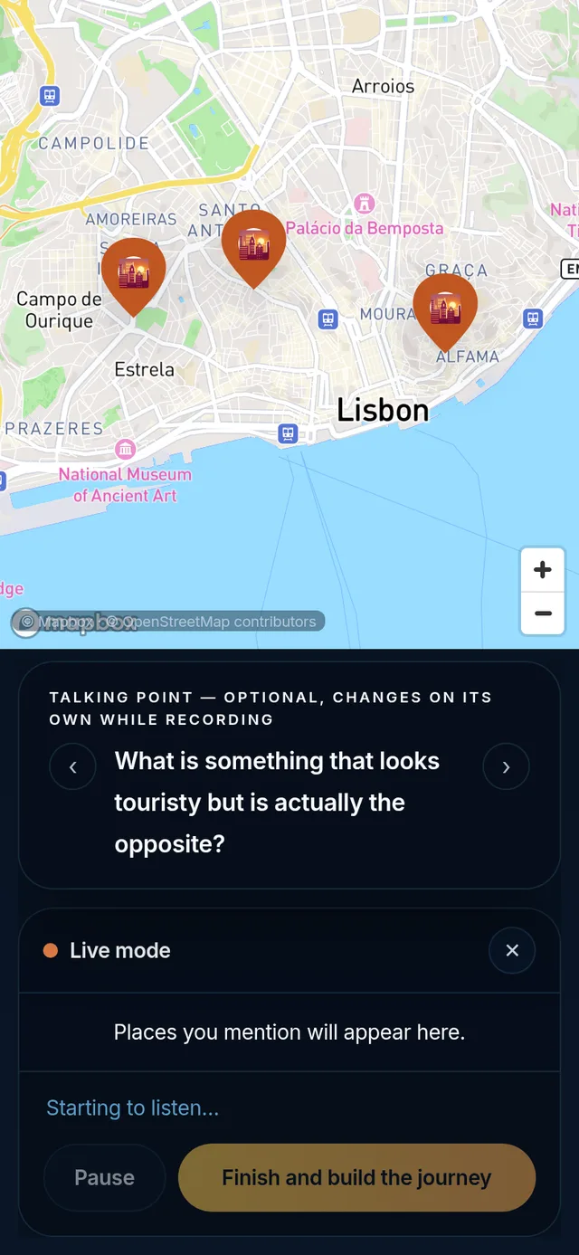 Speaking places into the map while the app listens