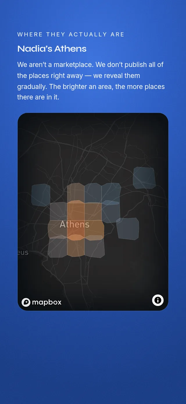 A heat map of a partner&rsquo;s city, with the dense areas glowing
